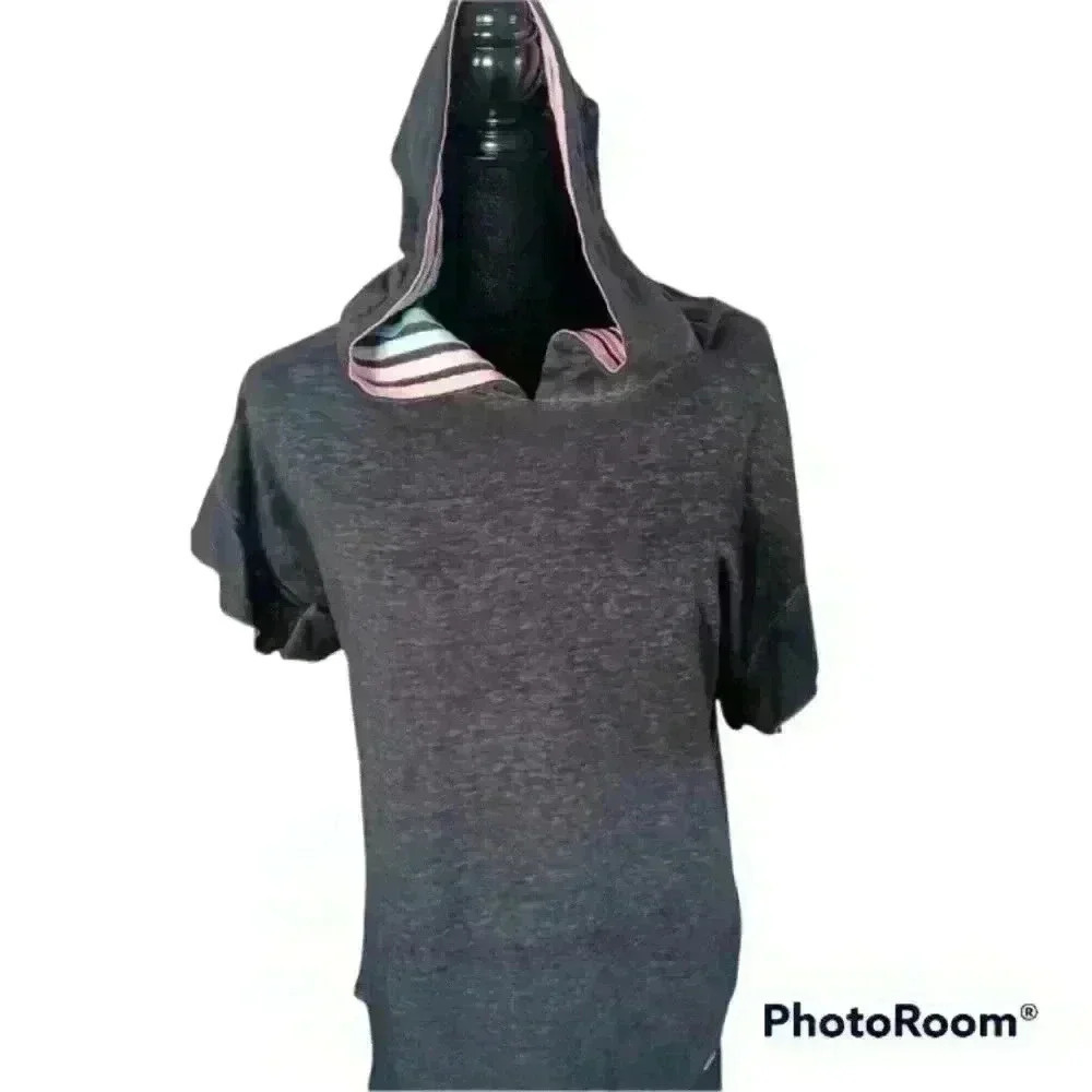C&C California Grey Womens Hooded Short Sleeve Top L